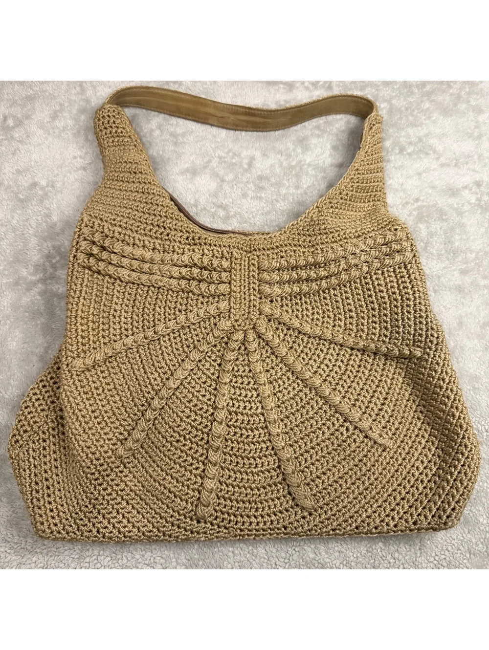 Tan Crochet Hobo Shoulder Bag Boho Slouchy Knit Purse Y2K Festival